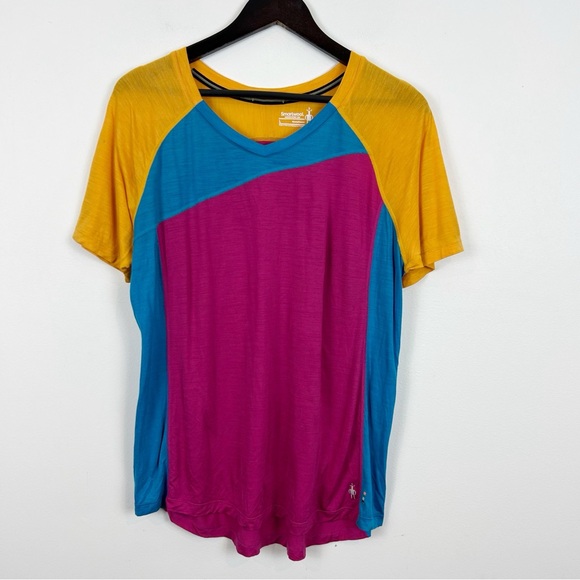 Smartwool Tops - Smartwool Merino Sport 120 Short Sleeve Top Women's Size Large Blue/Pink/Yellow